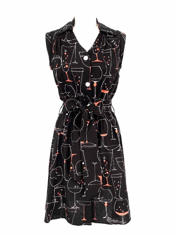 Dollz & Dames Women's Black Print Button Down Graphics Size S Dress Anniversary floral dresses