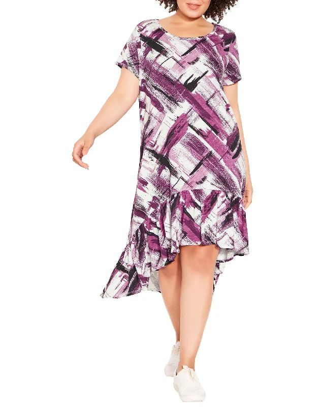 Ella Printed Ruffle Dress | Purple / White A-line floral dresses