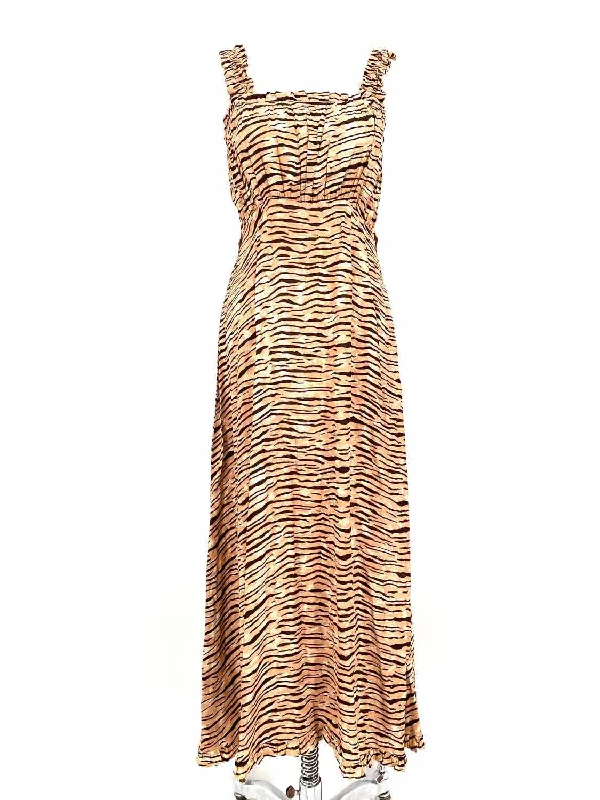 Faithfull The Brand Women's Beige/Brown L/S Animal Print Size 4 Dress Sexy floral print dresses