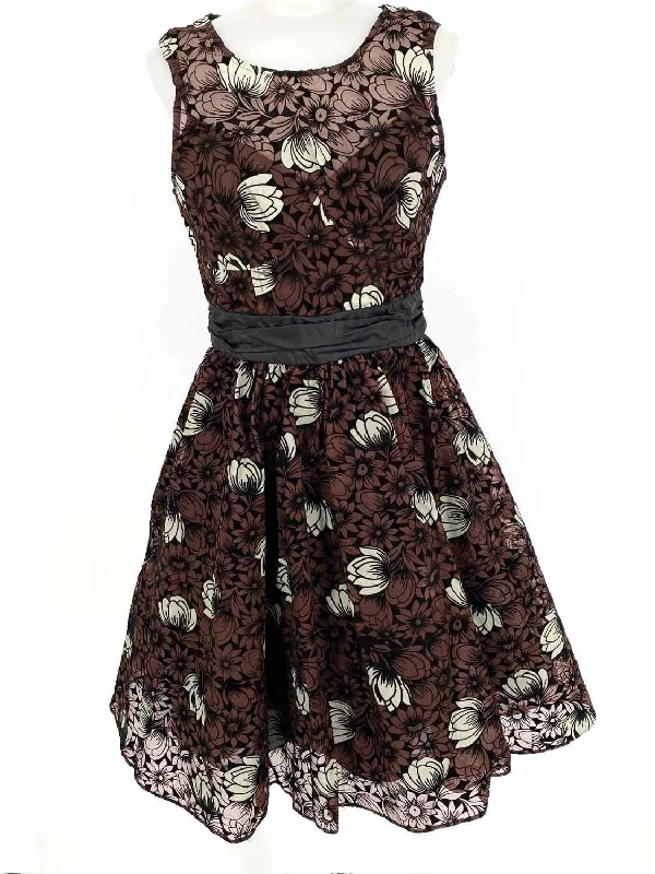 frock! Women's Brown/Black Empire Silk Floral Size 4 Dress Wedding floral dresses