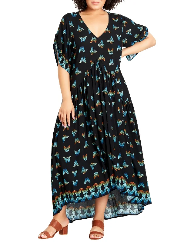 Gal Border Print Dress | Black / Aqua Best floral dresses for curvy figures