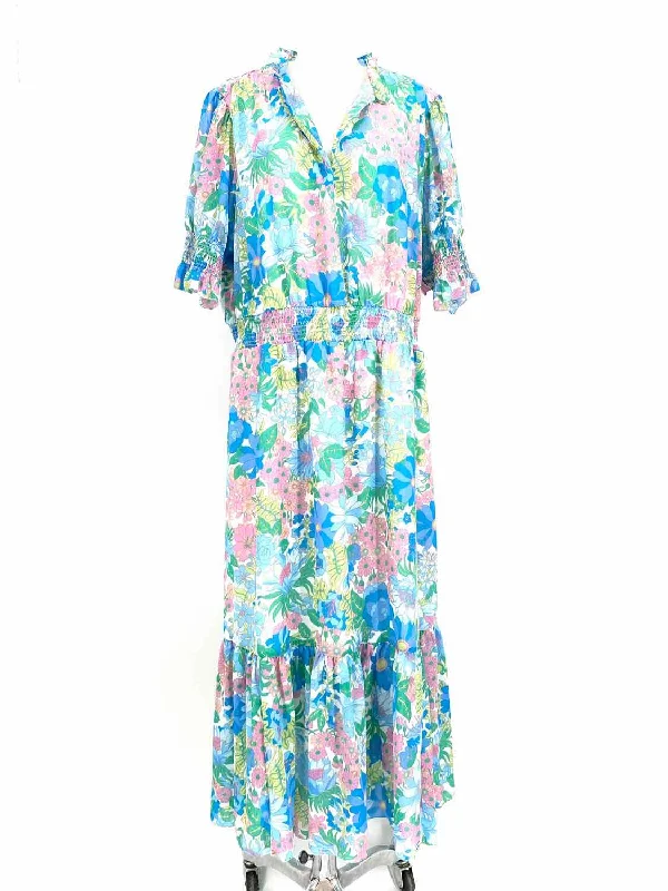 J Crew Women's Blue Print Short Sleeve Floral Resort Size XXL Dress Long floral dresses