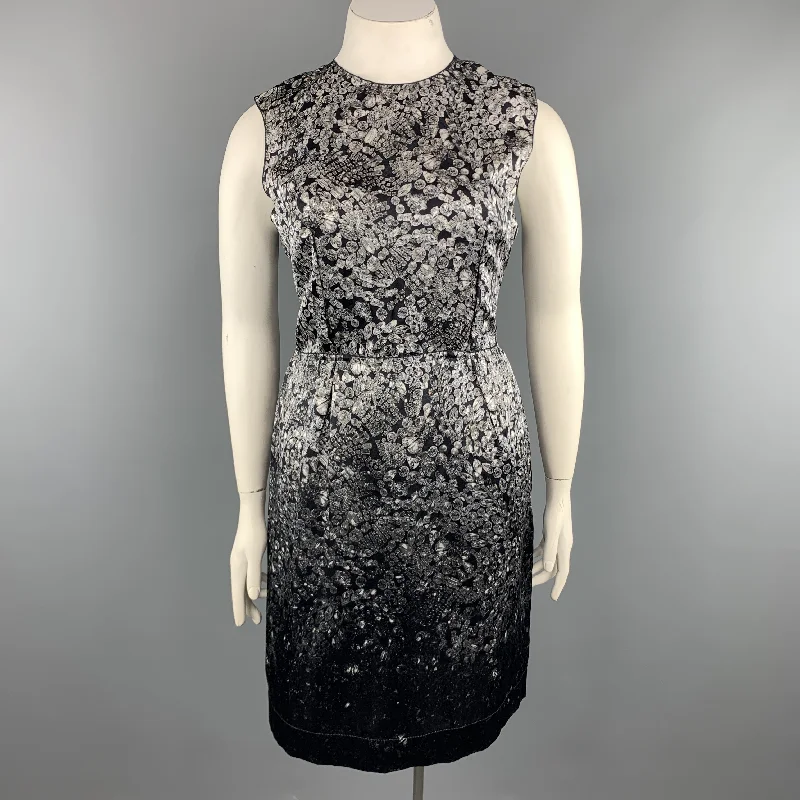 LANVIN Size 8 Grey & Black Diamonds Print Satin Sleeveless Shift Dress Revolve floral dresses