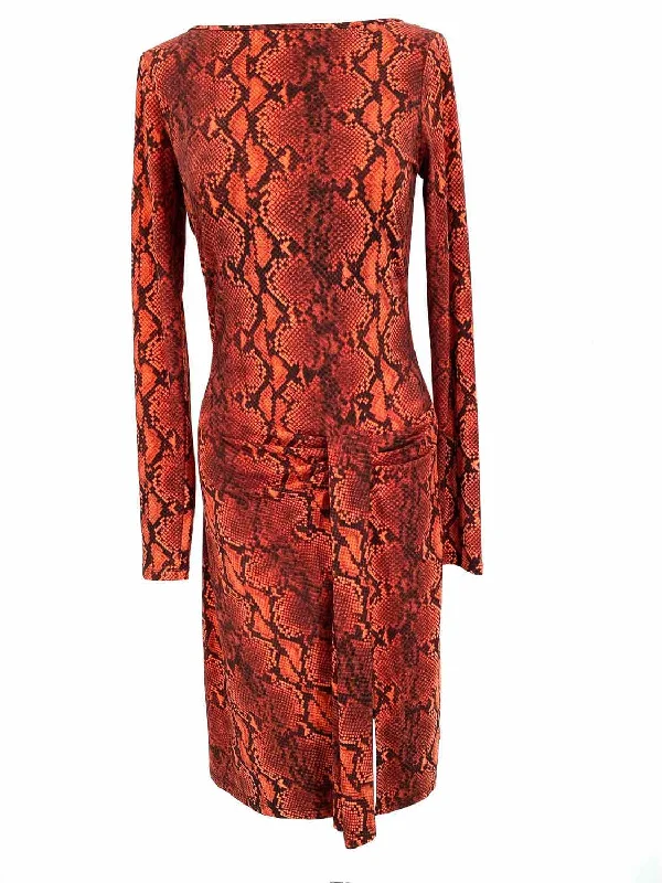 Michael by M. Kors Women's Orange Long Sleeve Snake Print Size XS Dress Best floral dresses for petites