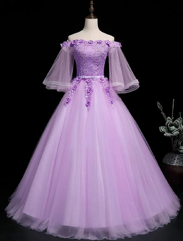 Luxurious Floral Quinceanera Prom Birthday Dress Off Shoulder Length Sleeve Floor Length Tulle Embroidery Best floral dresses for outdoor weddings