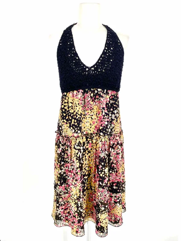 MISSONI Women's Black Print Halter Knit Silk Dots Date Night Size 8 Dress Elegant floral dresses