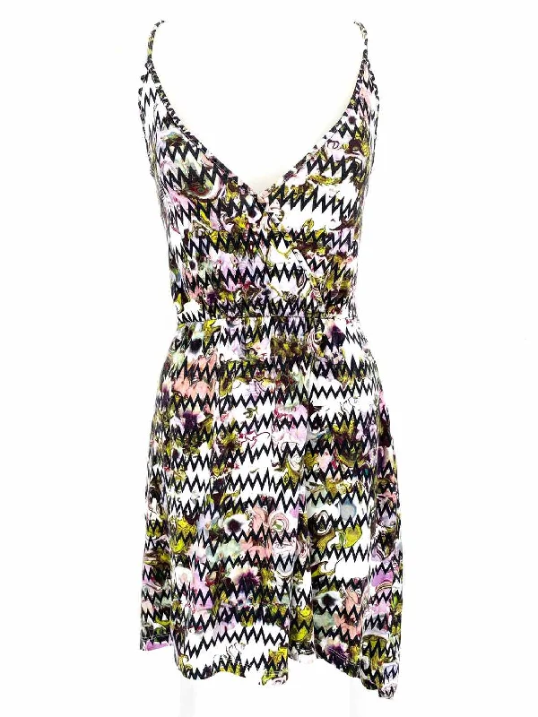 PrintEditionCRowley Women's White/Black/Purple Empire Cotton Blend Zig Zag Dress Discounted floral dresses