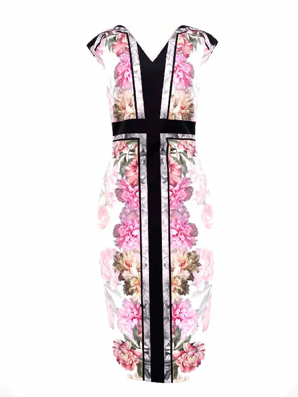 Ted Baker Women's Pink Print Low Neck Floral Size M Dress Organza floral dresses