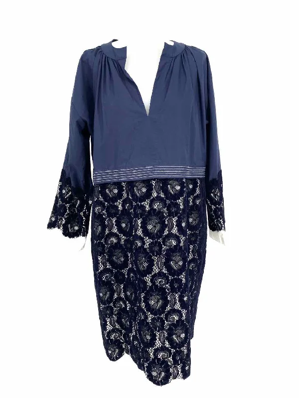 Tory Burch Women's Navy/White V-Neck Lace Floral Size L Dress Wrap floral dresses