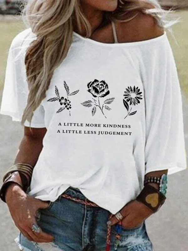 Floral Print Irregular Oversize Round Neck Short Sleeve Women's T-Shirt Flirty Mini Skirt