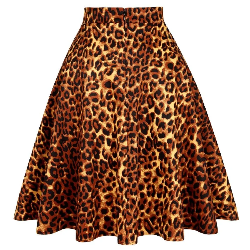 2021 Summer Women Short 50s 60s Skirts Retro Vintage Leopard Printed High Waist School Girls Swing Rockabilly Casual Sundress Sleek Mini Skirt