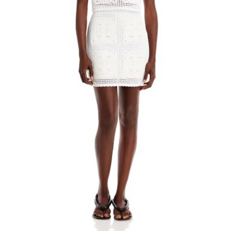 AQUA Ladies White Crochet Mini Skirt, Fully Lined Wrap Mini Skirt