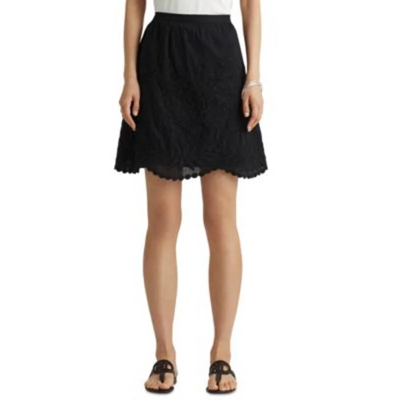 Lauren Ralph Lauren Ladies Polo Black Scalloped Hem Mini Skirt Front Pocket Mini Skirt