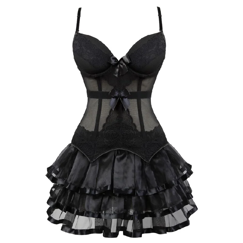 Victorian Burlesque Straps Corset Dress Women Gothic Sexy Cup Lace Corset Bustier Lingerie Top With Striped Mini Skirt Set Button-down Mini Skirt