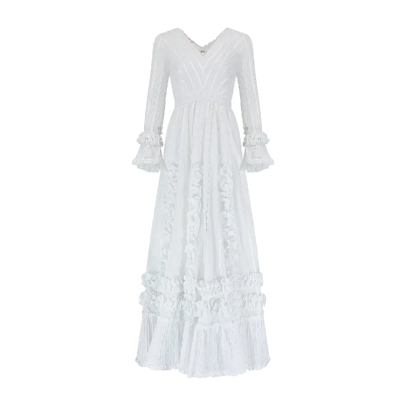 1970s Mexicana White Cotton and Lace Wedding Dress Lace Cocktail Gown