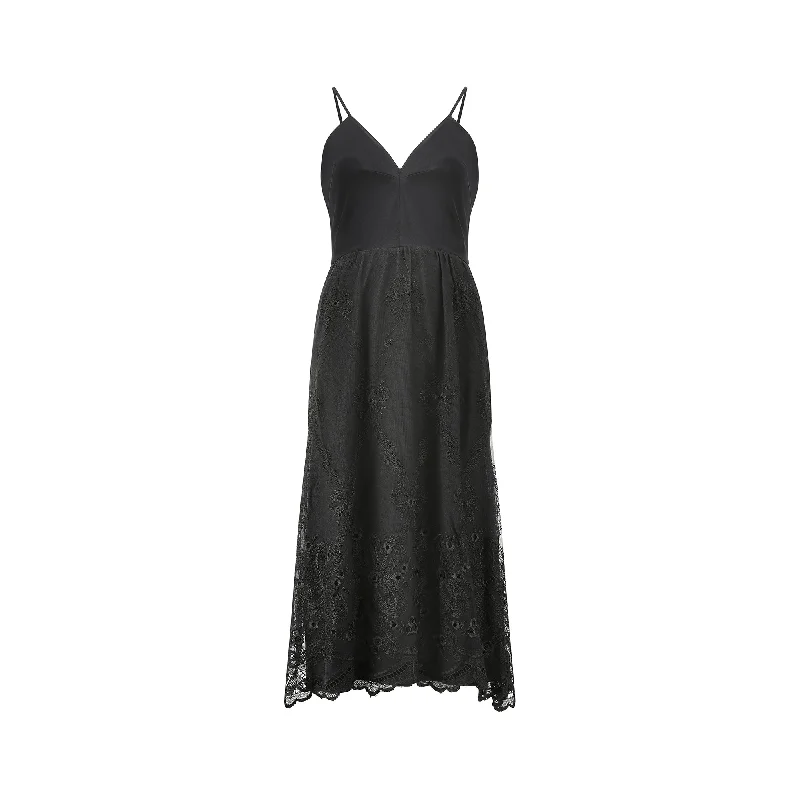 1980s Frank Usher Black Jersey and Lace Slip Dress Sexy Lace Dress