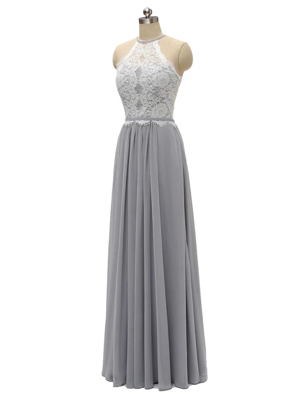 Top Lace Halter Chiffon Floor Length Bridesmaid Dresses Lace Dress Bohemian