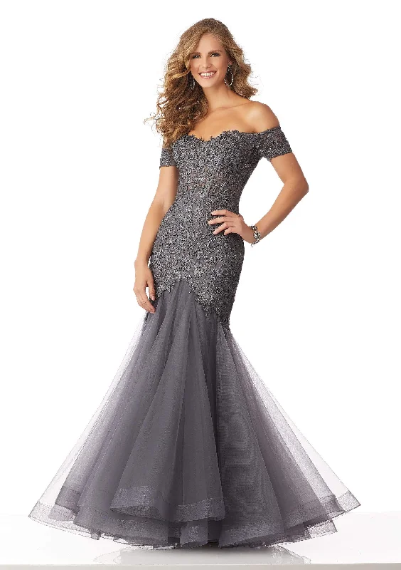 MGNY By Mori Lee 71825 - Lace Appliqued Evening Dress Lace Dress Glow