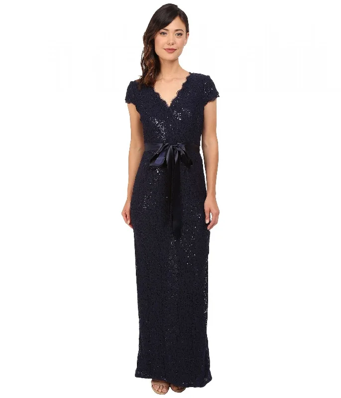 Adrianna Papell Lace and Sequin Long Dress Elegant Lace Gown