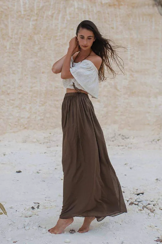 Brown Bohemian Maxi Skirt Long Floral Skirt