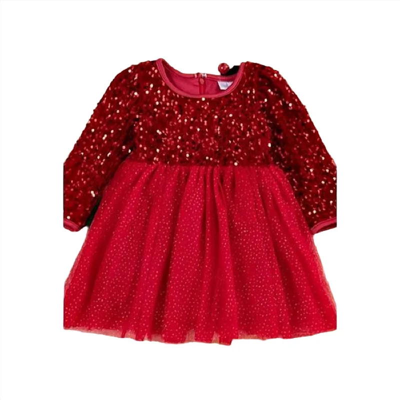 Girl's Sequin Sparkly Tulle Dress In Red Black Sequin Gown