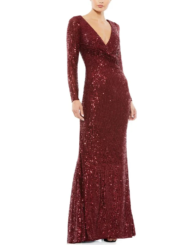 Mac Duggal Sequined Faux Wrap Column Gown Colorful Sequin Dress