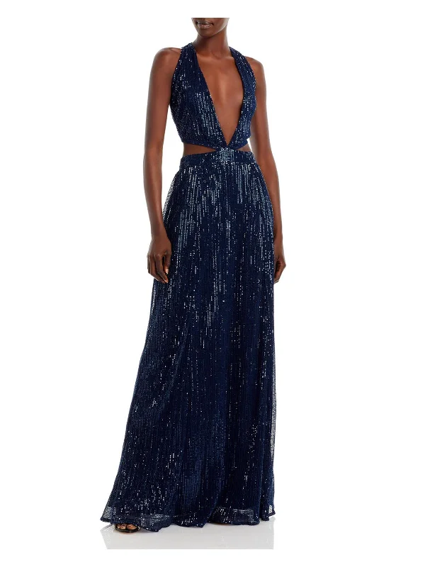 Selena Womens Sequined Cut-Out Evening Dress Sequin Slip Dress