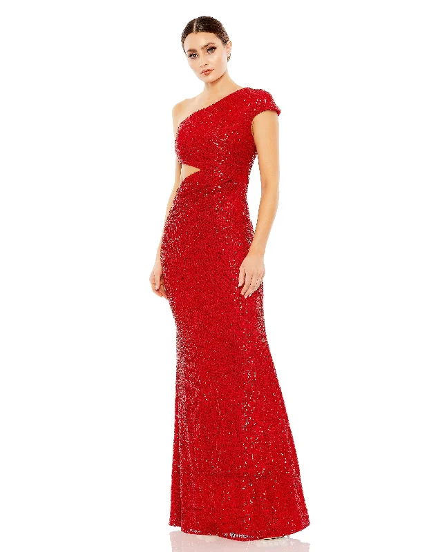 Sequined One Shoulder Cap Sleeve Cut Out Gown Sequin Dress Dressy