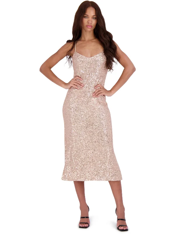 Womens Sequined Double Slit Slip Dress Sparkly Sequin Dress