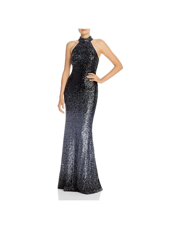 Womens Sequined Ombre Formal Dress Silver Sequin Dress