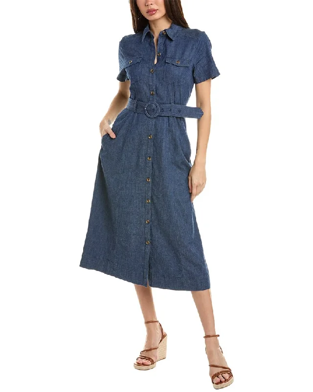 Anne Klein Stretch Denim Belted Midi Shirtdress Button-down Midi Skirt