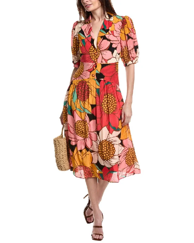 FARM Rio Colorful Sunflowers Midi Dress Casual Midi Skirt