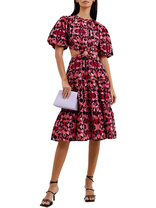 Felicity Womens Cut-Out Printed Midi Dress Cotton Midi Skirt