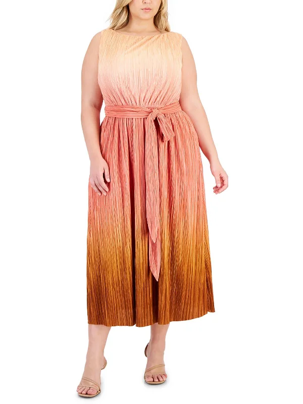 Plus Womens Ombre Polyester Midi Dress Casual Midi Skirt