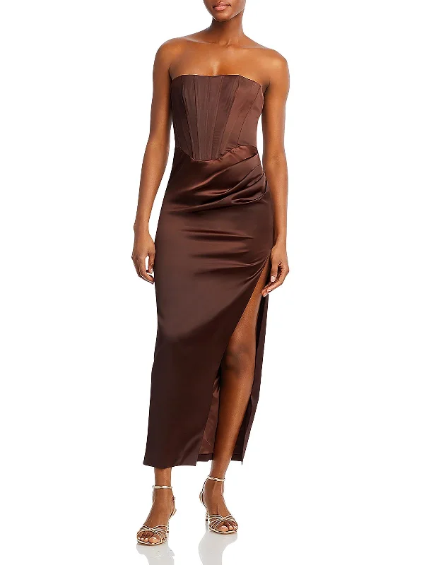 Womens Satin Midi Dress Bodycon Midi Skirt