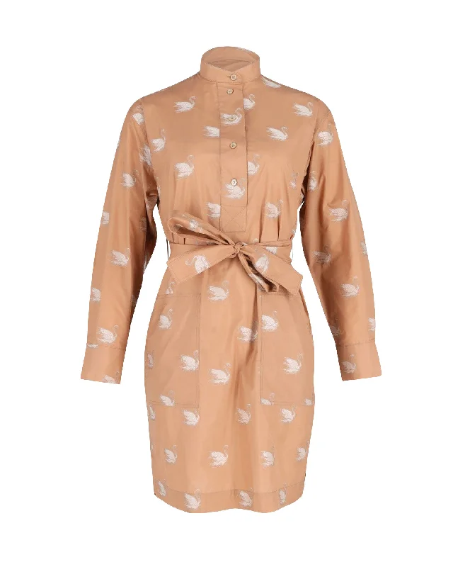 Acne Studios Swan-Motif Shirt Dress in Peach Polyester Striped Shirt Dress