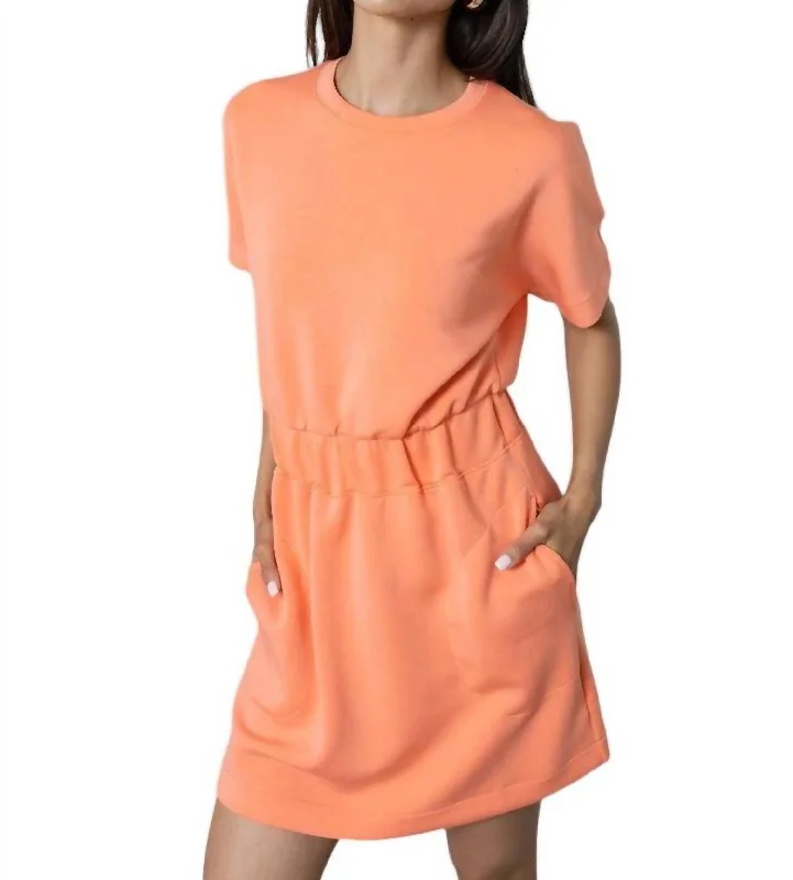 Cinched T- Shirt Dress In Sunset Peach Modern Button Shirt