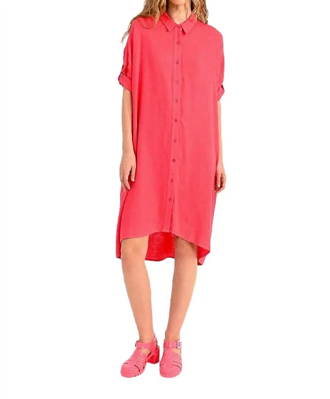 Cotton Shirt Dress In Coral Floral Shirt Dress