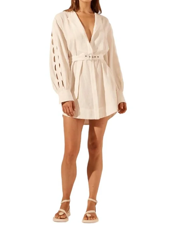 Julieta Scallop Cut Out Shirt Dress In Cream Elegant Button Shirt