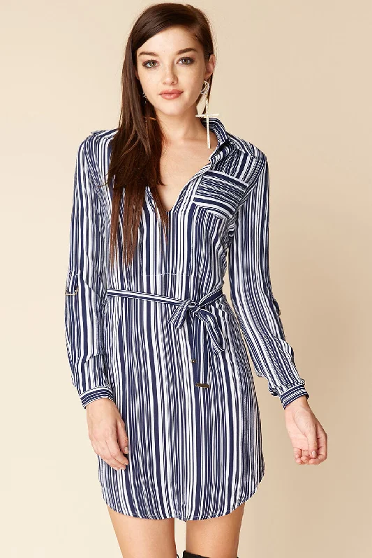 Mia Belted Shirt Dress Navy / White Modern Shirt Dress