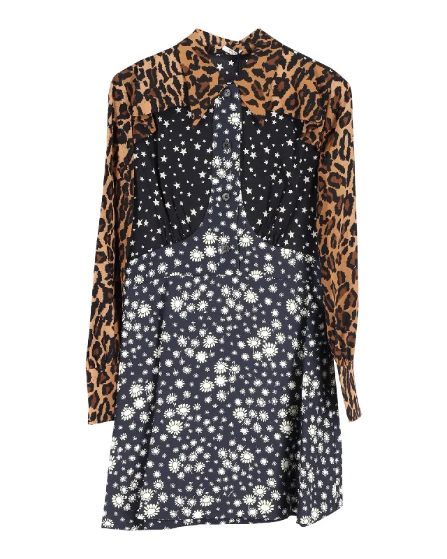 Miu Miu Multi Print Shirt Dress in Multicolor Cotton Light Shirt Dress