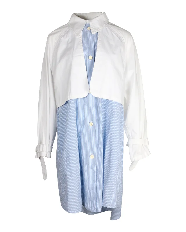 MM6 Maison Margiela Layered Shirt Dress in Light Blue Cotton Long Shirt Dress