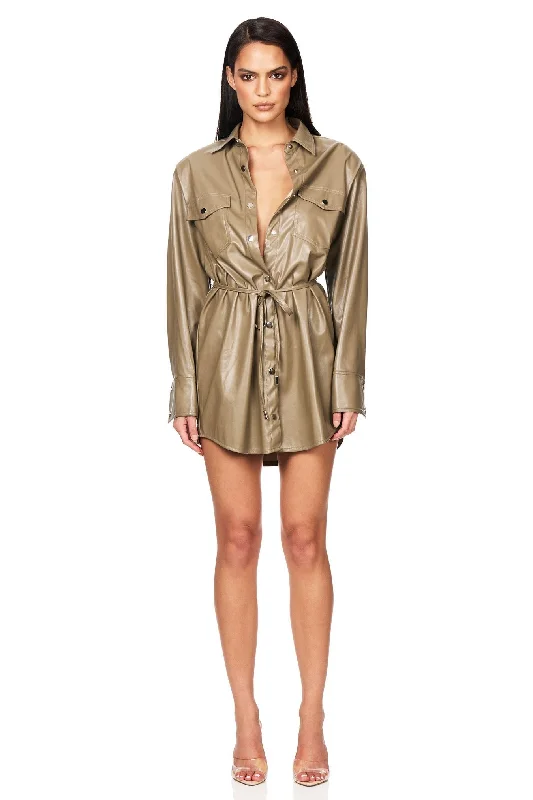 Nookie Off Duty Shirt Dress - Khaki Button Front Shirt