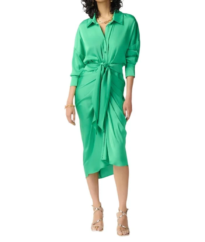 Notched-Collar Shirt Dress In Island Green Elegant Shirt Dress