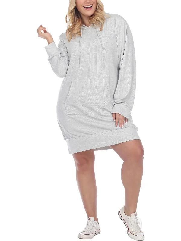 Plus Womens Hoodie Short Sweatshirt Dress Soft Shirt Dress