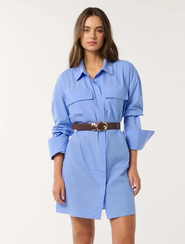 Rayne Front Pocket Cotton Shirt Dress Pleated Shirt Dress