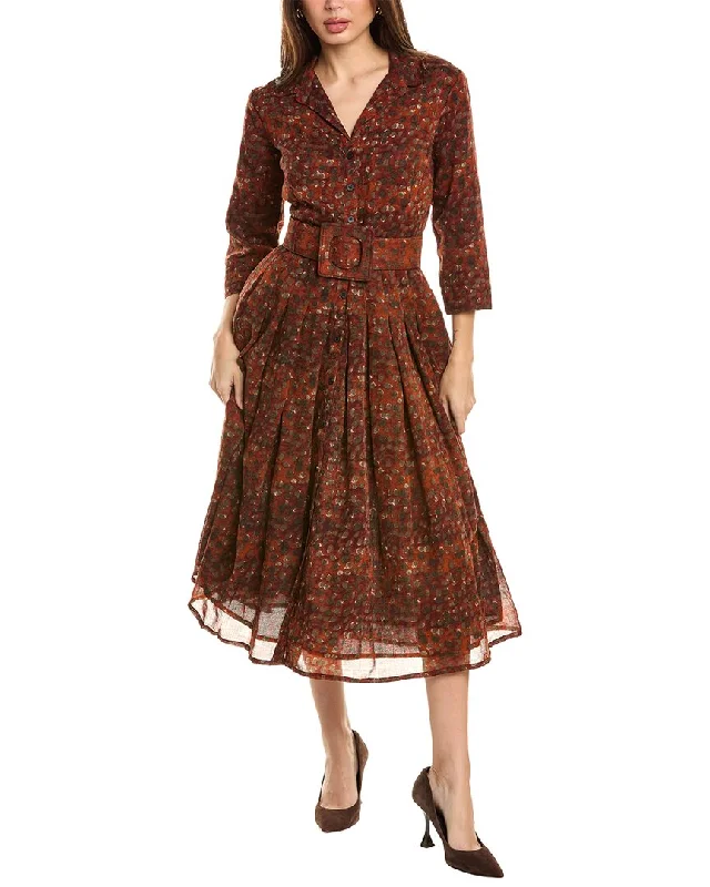 SAMANTHA SUNG 3/4 SLEEVE LONG SHIRT DRESS Printed Shirt Dress