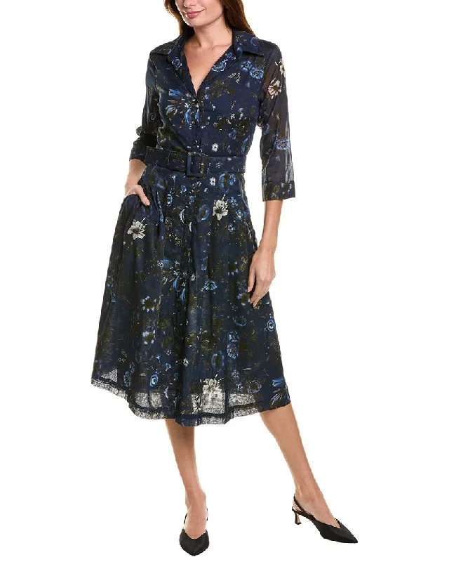 Samantha Sung Audrey Shirtdress Ruffled Shirt Dress