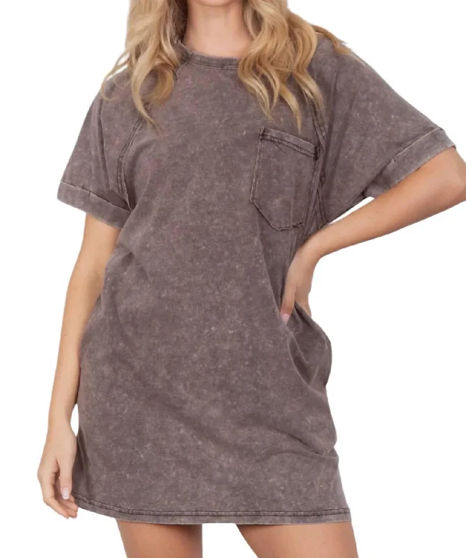 Trailblazer Oversize Mineral Wash T-Shirt Dress In Charcoal Wash Color Polka Dot Shirt