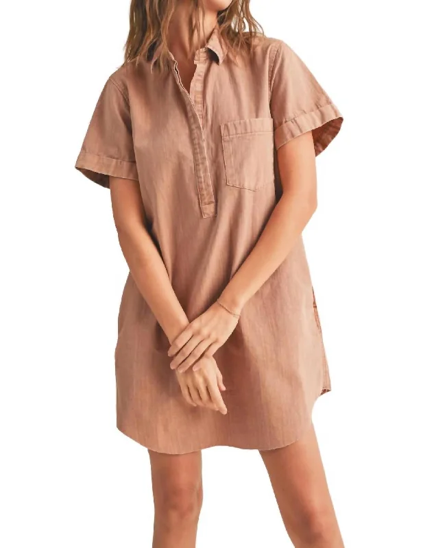 Washed Short Sleeve Shirt Dress In Mocha Floral Shirt Dress